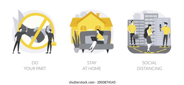 Covid19 outbreak prevention measures abstract concept vector illustration set. Do your part, stay at home, social distancing, self isolation, self protection, wear mask, quarantine abstract metaphor.