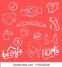 COVID19 outlines icon hand drawing illustration