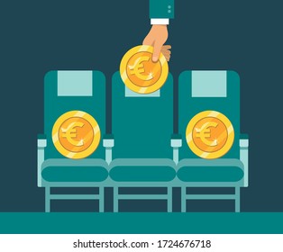 COVID-19 pandemic impact on aviation industry. Financial losses from new seating regulations on flights in Europe. Profit drop. Travel industry crisis. Concept flat vector illustration.