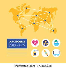 covid19 pandemic infographics with earth planet vector illustration design