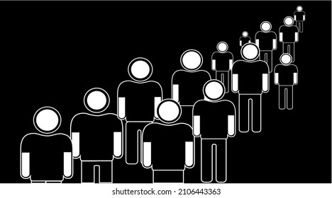 Covid-19 Pandemic. Line of Vaccinated People Isolated on Black Background. Stick Figure Pictogram Icon