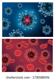 covid19 pandemic particles and blood pattern vector illustration design