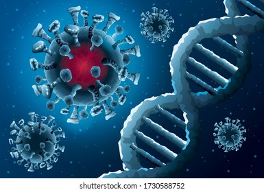 Covid19 Pandemic Particles And Dna Molecules Pattern Vector Illustration Design