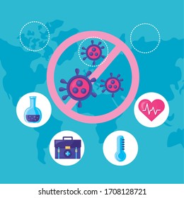 covid19 pandemic poster with stop signal vector illustration design