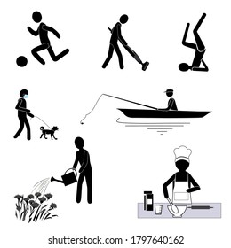 Covid-19 Pandemic. Quarantined Summer. Relaxing Concept. Stick Figure Vector Illustration