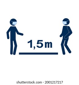Covid-19 Pandemic. Social Distance Concept. Please Keep Distance 1.5 Meter. Vector Illustration