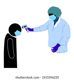 Covid-19 Pandemic. Temperature Screening. Stick Figure Pictogram Icon Vector Illustration