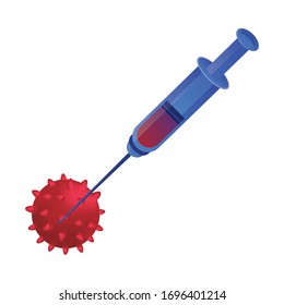 covid19 particle with injection vaccine vector illustration design