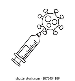covid19 particle and syringe line style icon vector illustration design