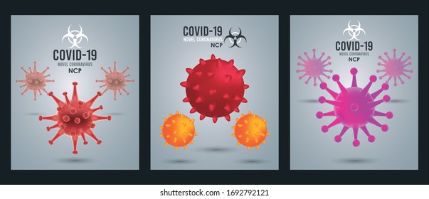 covid19 particles campaign patterns posters vector illustration design