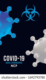 covid19 particles and lettering with biohazard symbol pattern vector illustration design