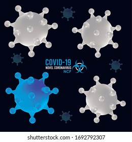 covid19 particles and lettering campaign pattern vector illustration design
