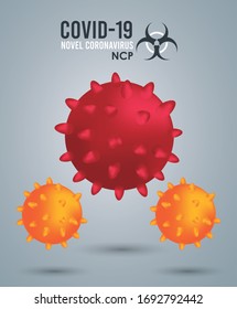 covid19 particles and lettering campaign pattern vector illustration design