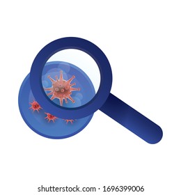 covid19 particles with magnifying glass vector illustration design