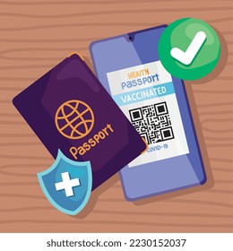 covid19 passport digital and icons