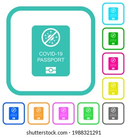 Covid-19 passport vivid colored flat icons in curved borders on white background