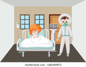 Covid-19 patient at hospital illustration