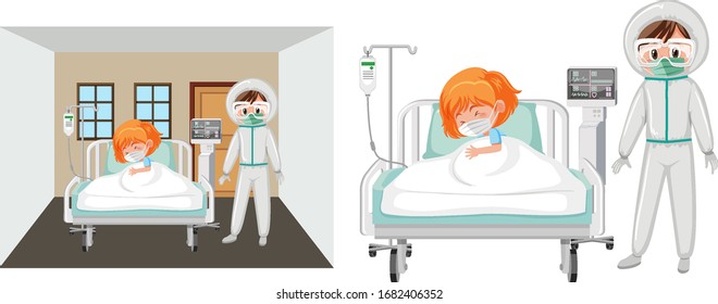 Covid-19 patient at hospital illustration