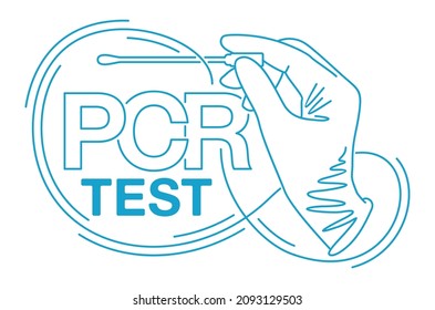 COVID-19 PCR Test - Analyse auf Antikörperbildung - Hand, Tupfer-Stick in dünner Linie