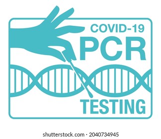COVID-19 PCR testing - analysis of DNA samples - hands, swab stick and test tube in flat style