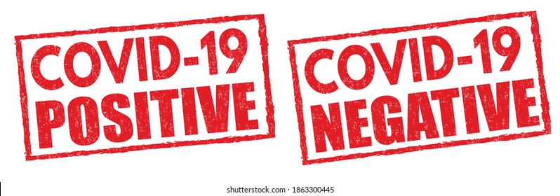 Covid-19 positive and negative signs or stamps on white background, vector illustration