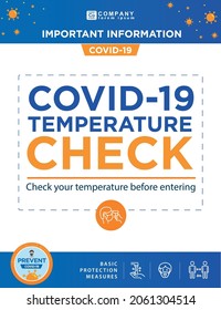 COVID-19. Posters with anti covid-19 measures. Protocols and Regulations. Basic covid protection measures. Temperature control, air renewal and virus free zone. Poster and banners covid-19