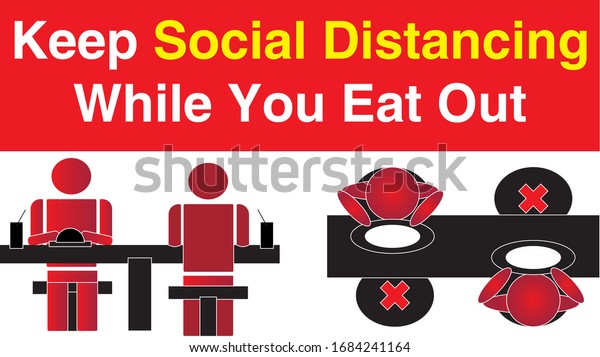 Covid 19予防措置イラストベクター画像 外食中も社会的距離を保つ のベクター画像素材 ロイヤリティフリー
