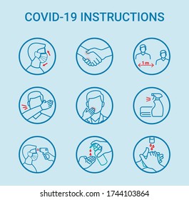 COVID-19 Precautions vector round icons