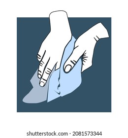 Covid-19 Preventing Concept. Towel Cleaning Hands. Vector Illustration