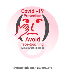 Covid-19 prevention, Avoid face-touching with unwashed hands. Vector illustration outline flat design style.