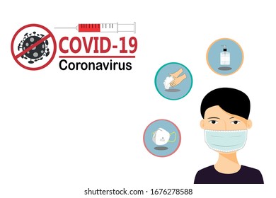 COVID-19 prevention. Coronavirus outbreak concept. Coronavirus prevention. COVID-19 epidemic. Protect from coronavirus. Vector illustration