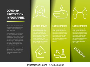 Covid-19 prevention infographic template - green blocks and icons