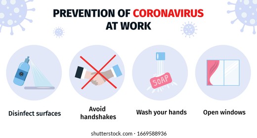 COVID-19 Prevention. Prevent Coronavirus At Work. Vector Illustration For Poster, Banner, Flyer. 