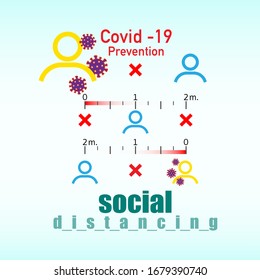 Covid-19 prevention, social distancing. Vector illustration outline flat design style.