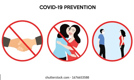 COVID-19 prevention stop body touching and stay away design sign vector illustration
