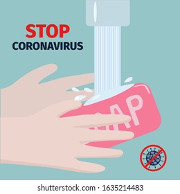 COVID-19 prevention. Wash your hands to stop coronavirus pandemic. Stock illustration. 