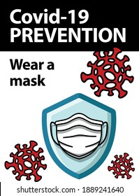 Covid-19 prevention, wear a mask, coronavirus sign, health protection labels