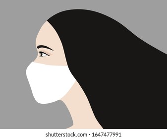 COVID-19 prevention woman wearing face mask vector illustration. Coronavirus design concept background   