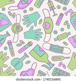 Covid-19 protect. Coronavirus Medicine vector seamless pattern