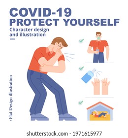 Covid-19 Protect yourself method Character Design illustration using Flat style for Digital or Printing media.