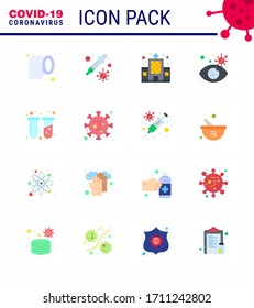 Covid-19 Protection CoronaVirus Pendamic 16 Flat Color icon set such as test; virus infected; health care; view; eye viral coronavirus 2019-nov disease Vector Design Elements
