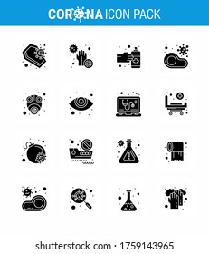 Covid-19 Protection CoronaVirus Pendamic 16 Solid Glyph Black icon set such as no; food; hands; infected; medication viral coronavirus 2019-nov disease Vector Design Elements