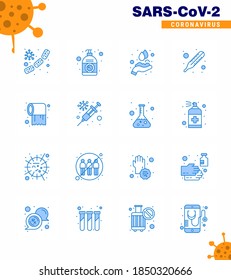 Covid-19 Protection CoronaVirus Pendamic 16 Blue Icon Set wie Papier; Temperatur; Hand; Fieber; medizinisches virales Coronavirus 2019-nov Krankheit Vectordesign Elements