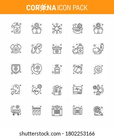 Covid-19 Protection CoronaVirus Pendamic 25 line Icon Set wie Virusimpfstoff; Apotheke; Waschen; Medizin; Corona virales Coronavirus 2019-nov Krankheit Vectordesign Elements