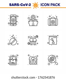Covid-19 Protection CoronaVirus Pendamic 9 Line icon set such as  transmitters; spread; kit; coronavirus; tablets viral coronavirus 2019-nov disease Vector Design Elements