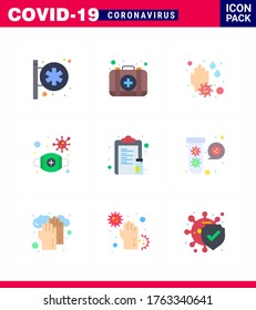 Covid-19 Protection CoronaVirus Pendamic 9 Flat Color icon set such as  drug; safety; hand; protective; flu viral coronavirus 2019-nov disease Vector Design Elements