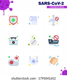 Covid-19 Protection CoronaVirus Pendamic 9 Flat Color icon set such as  medicine; medical; infrared; hospital; airoplan viral coronavirus 2019-nov disease Vector Design Elements