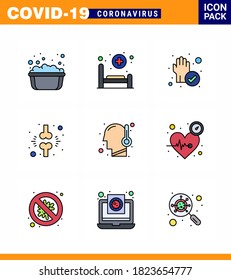 Covid-19 Protection CoronaVirus Pendamic 9 Filled Line Flat Color icon set such as virus; injured; hand; fraction; bone viral coronavirus 2019-nov disease Vector Design Elements