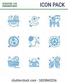 Covid-19 Protection CoronaVirus Pendamic 9 Blue icon set such as virus; nose; hospital; allergy; germs viral coronavirus 2019-nov disease Vector Design Elements