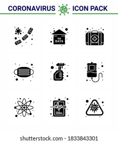 Covid-19 Protection CoronaVirus Pendamic 9 Solid Glyph Black icon set such as  cleaning; medical; stay home; mask; case viral coronavirus 2019-nov disease Vector Design Elements